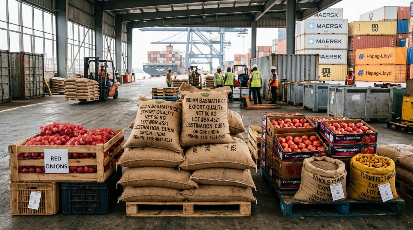 India to UAE Container Freight for Basmati Rice, Spices, Fruits and Vegetables
